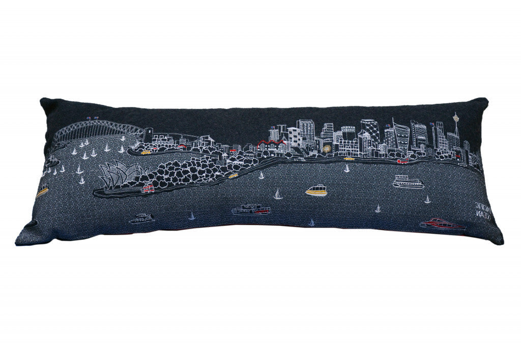 46" Black Sydney Nighttime Skyline Lumbar Decorative Pillow