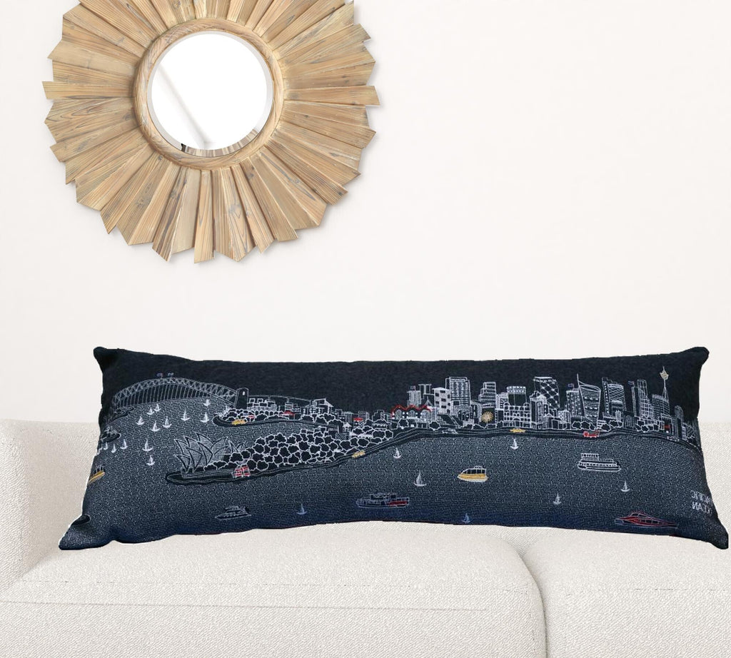 46" Black Sydney Nighttime Skyline Lumbar Decorative Pillow