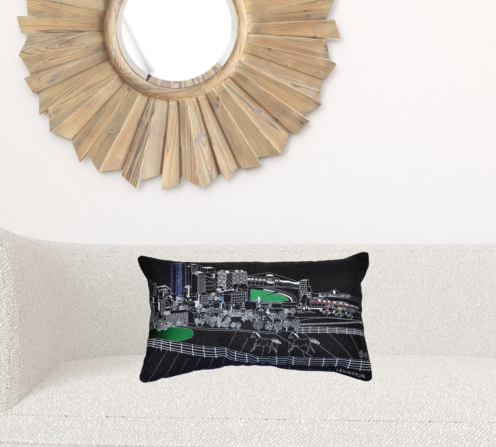 14" X 24" Black Gray and White Hometown Pride Wool Lumbar Throw Pillow