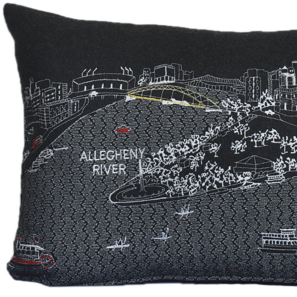 14" X 24" Black Gray and White Hometown Pride Wool Lumbar Throw Pillow
