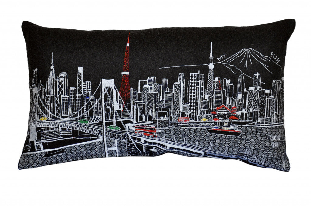 14" X 24" Black Gray and White Hometown Pride Wool Lumbar Throw Pillow