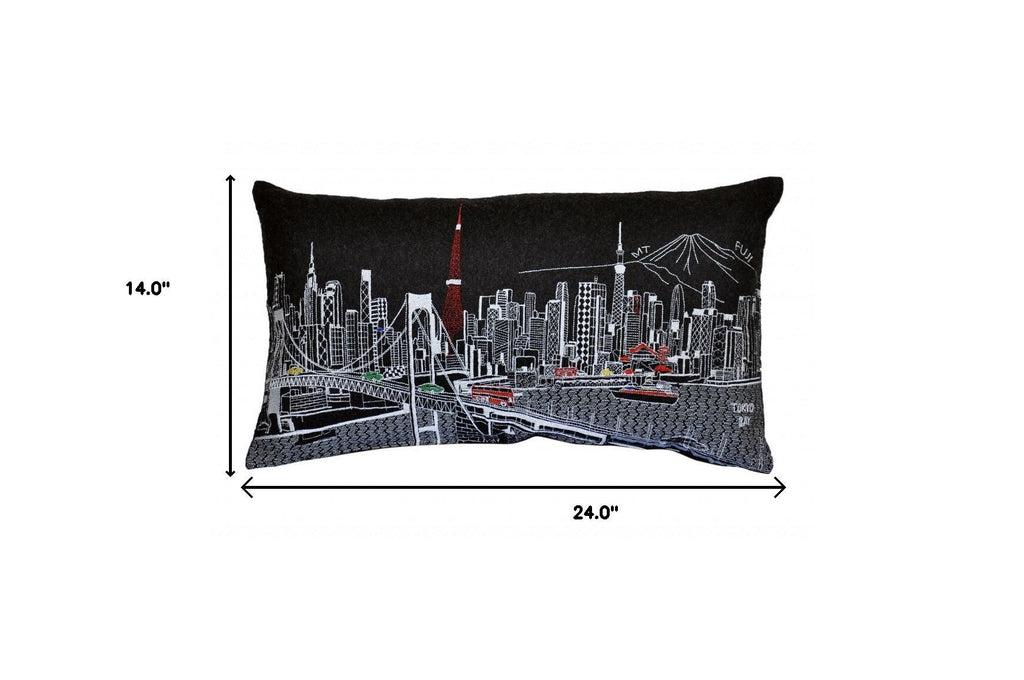 14" X 24" Black Gray and White Hometown Pride Wool Lumbar Throw Pillow