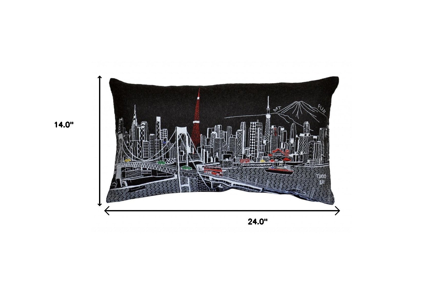 14" X 24" Black Gray and White Hometown Pride Wool Lumbar Throw Pillow