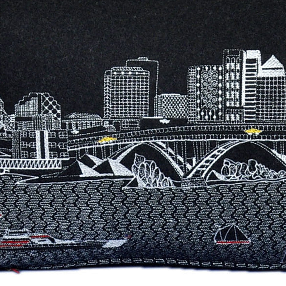 35" Black Cleveland Nighttime Skyline Lumbar Decorative Pillow