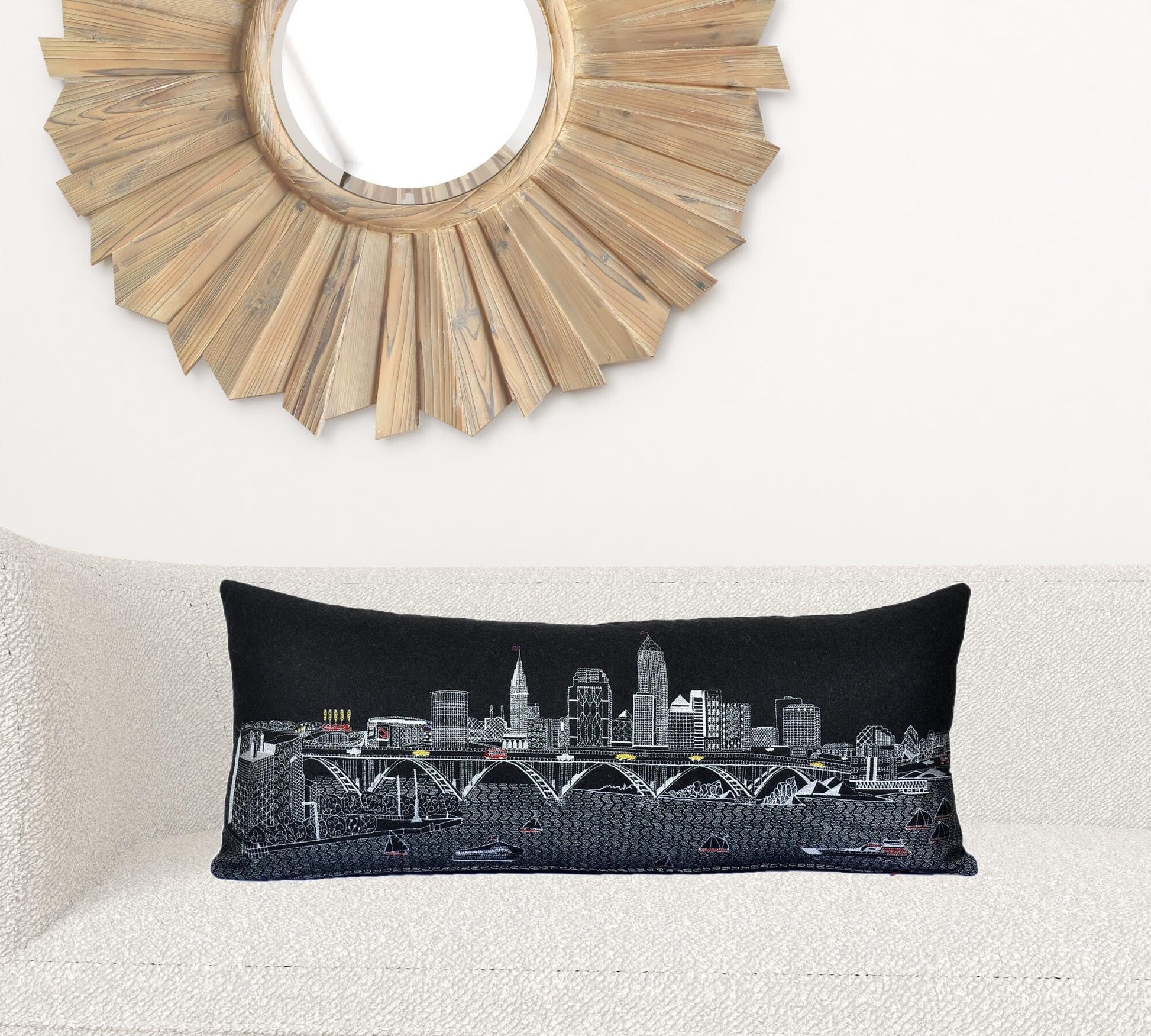 35" Black Cleveland Nighttime Skyline Lumbar Decorative Pillow