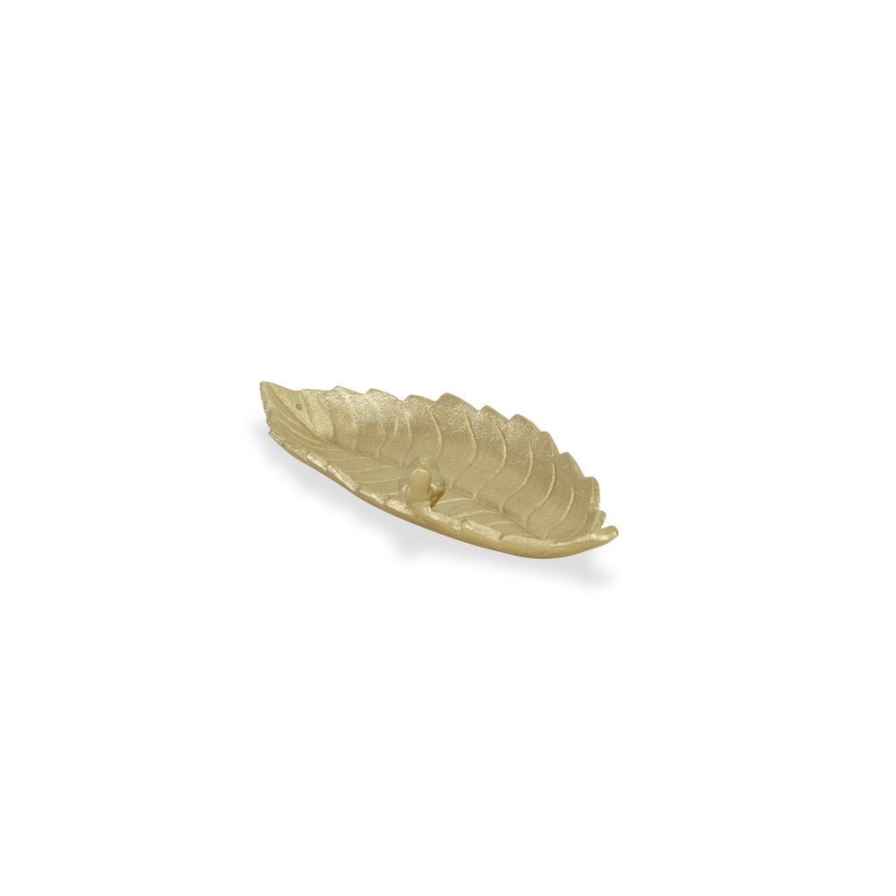 10" Gold Cast Iron Leaf Vanity Tray