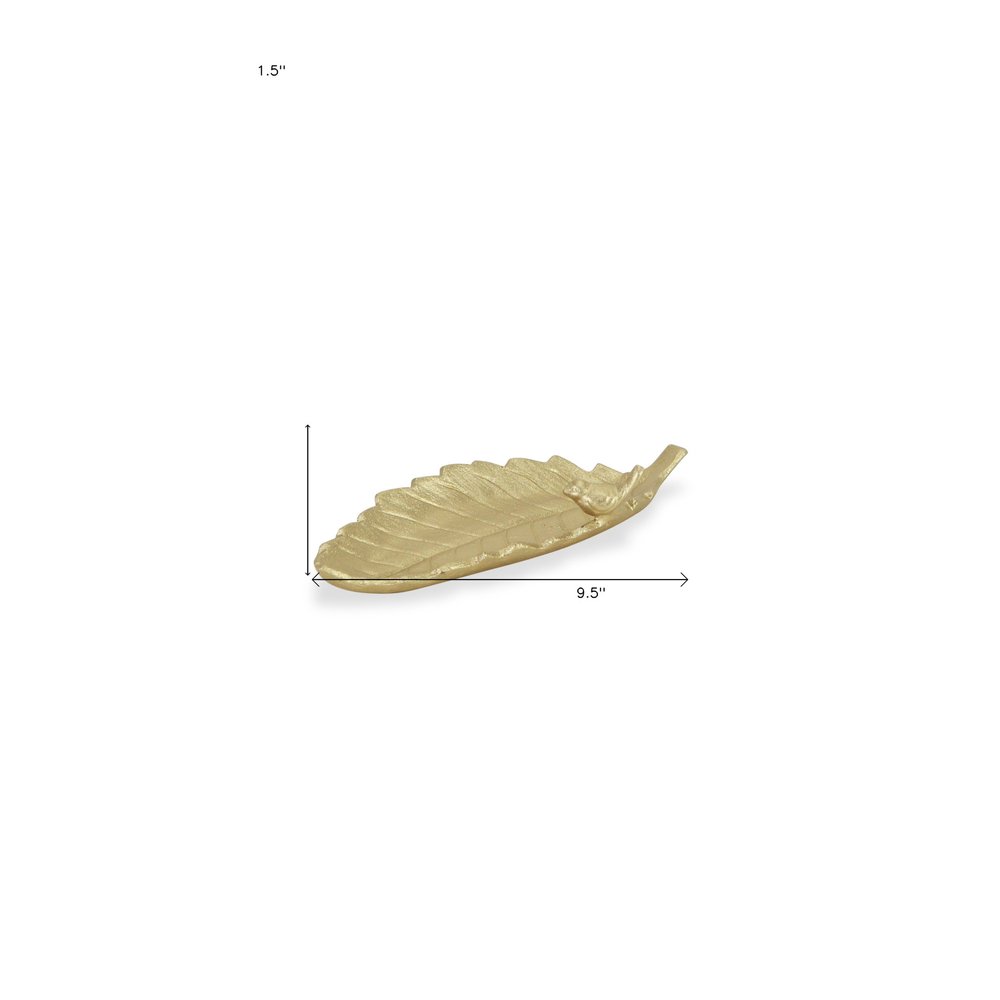 10" Gold Cast Iron Leaf Vanity Tray