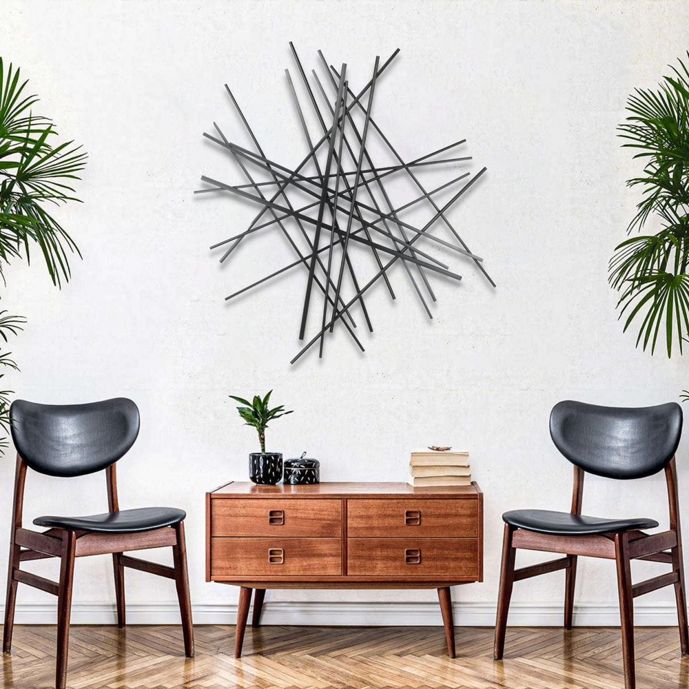 35" X 34" Black Metal Abstract Hanging Dimensional Sculpture