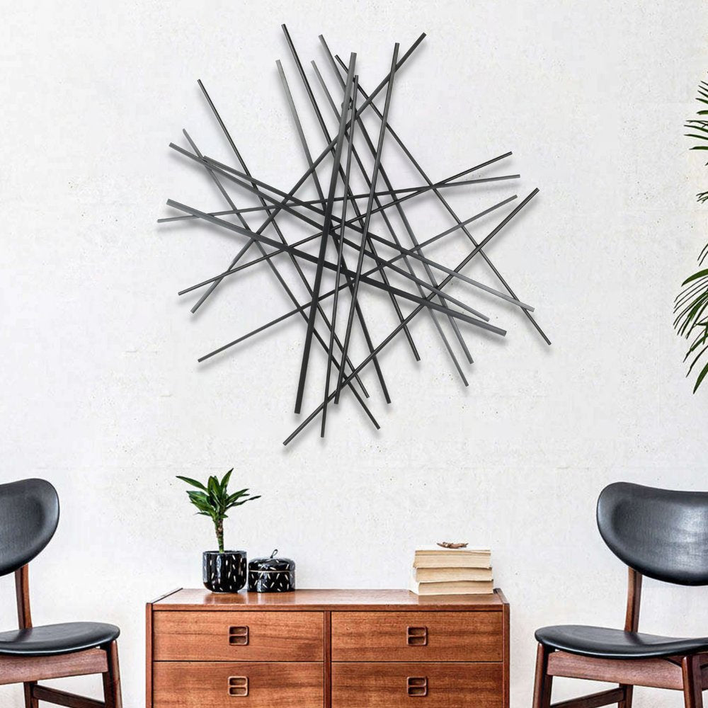 35" X 34" Black Metal Abstract Hanging Dimensional Sculpture