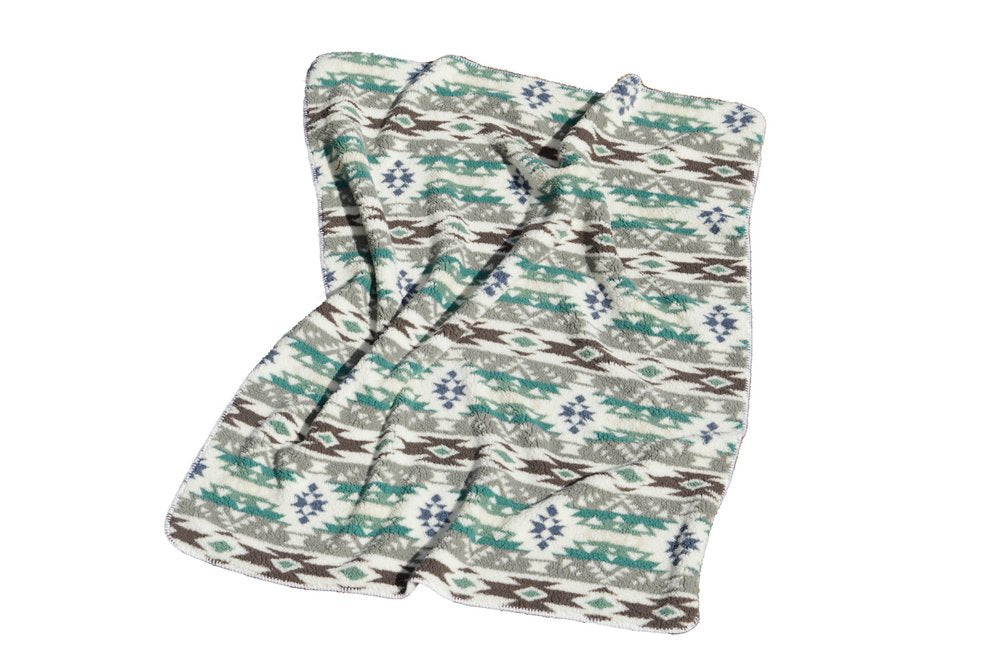 50" X 60" Ivory Gray And Green Faux Sherpa Southwestern Throw Blanket
