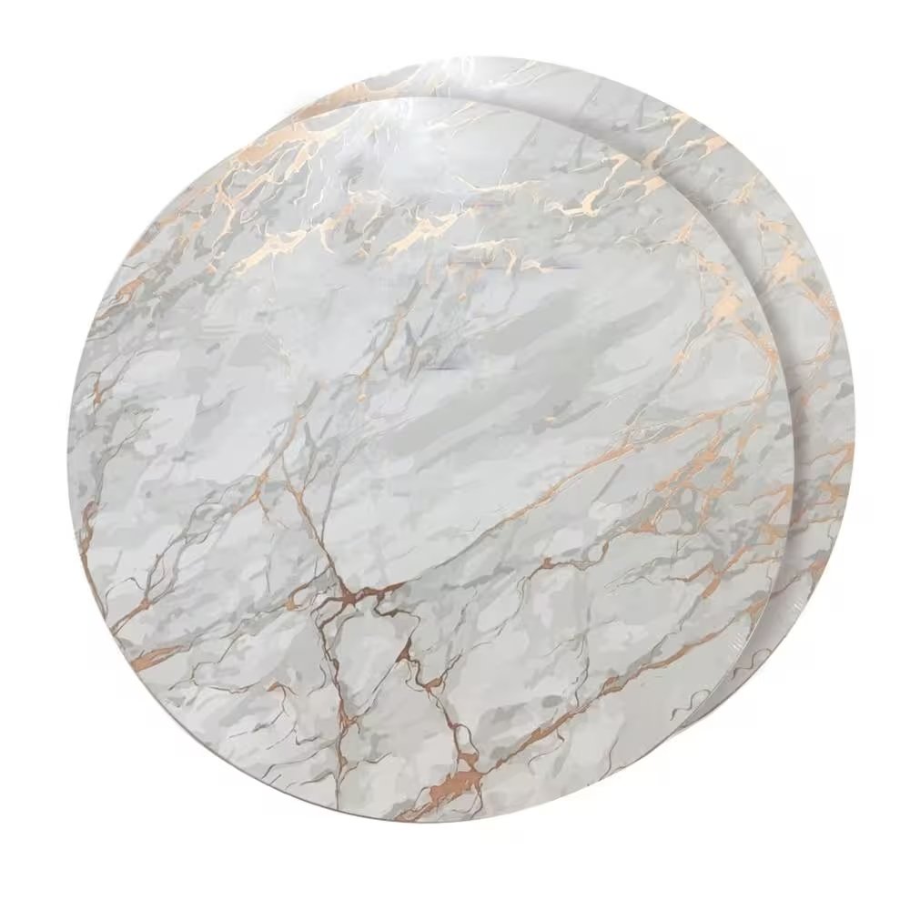 15" X 15" Gold Ivory And Gray Abstract Agglomerated cork Round Placemats