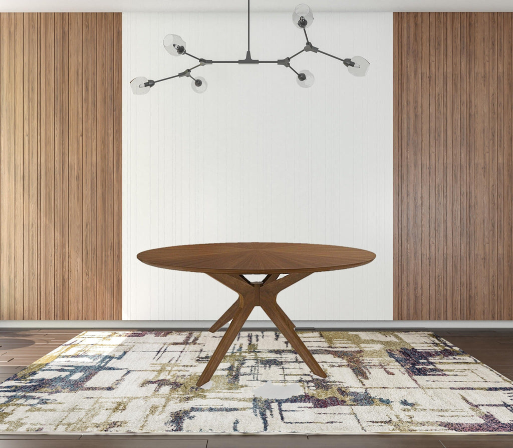 47" Brown Rounded Solid Manufactured Wood Pedestal Base Dining Table