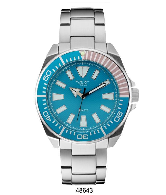 48mm Turquoise Dial Mens Stainless Metal Band Quartz Watch