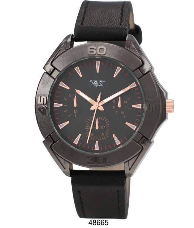 46mm Vegan Leather Strap Watch Mens Oversized Analog