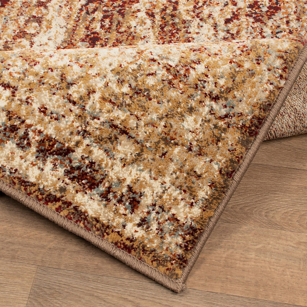 6' X 9' Maroon And Gold Abstract Power Loom Distressed Stain Resistant Area Rug