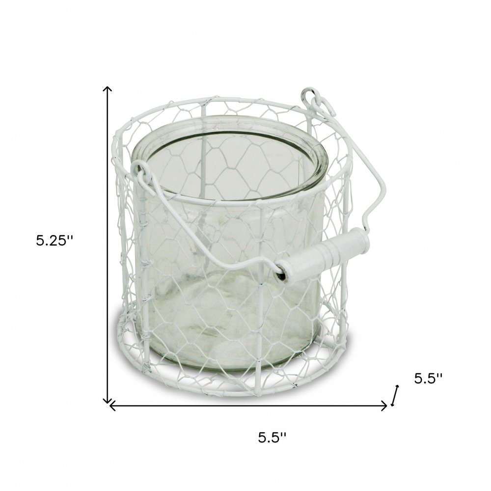 5" White Metal Tabletop Lantern Candle Holder