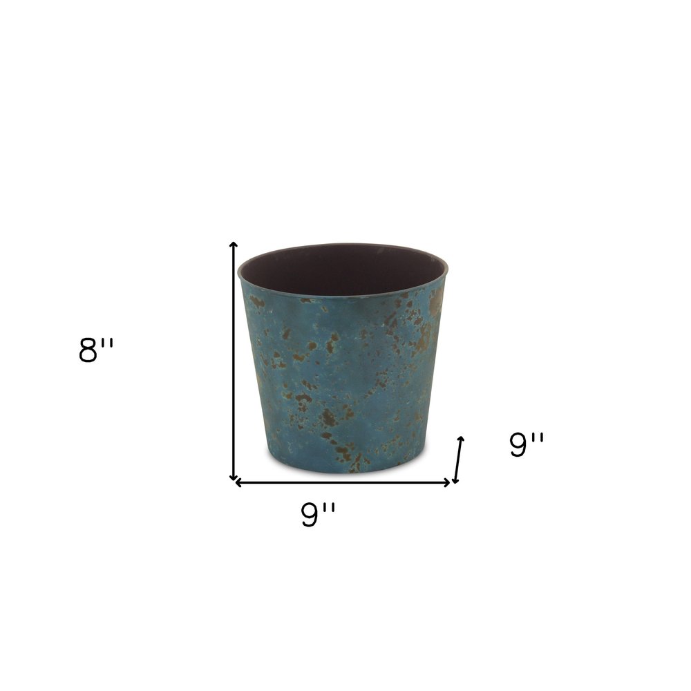 9" Blue Recycled Plastic Indoor Outdoor Round Pot Planter