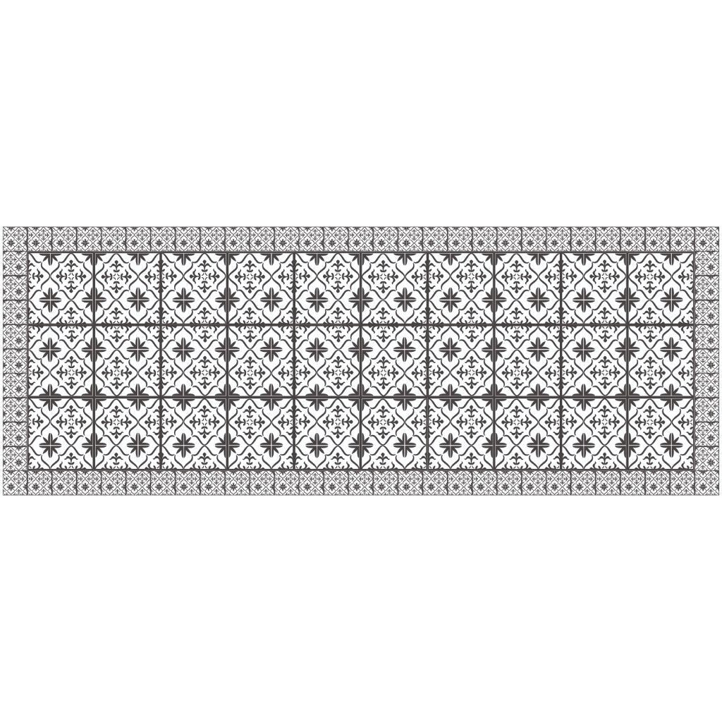 2' X 5' Dark Gray And White Tile Printed Vinyl Area Rug with UV Protection