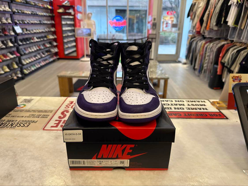 PRE OWNED Jordan 1 Retro High Court Purple White "8.5 M"
