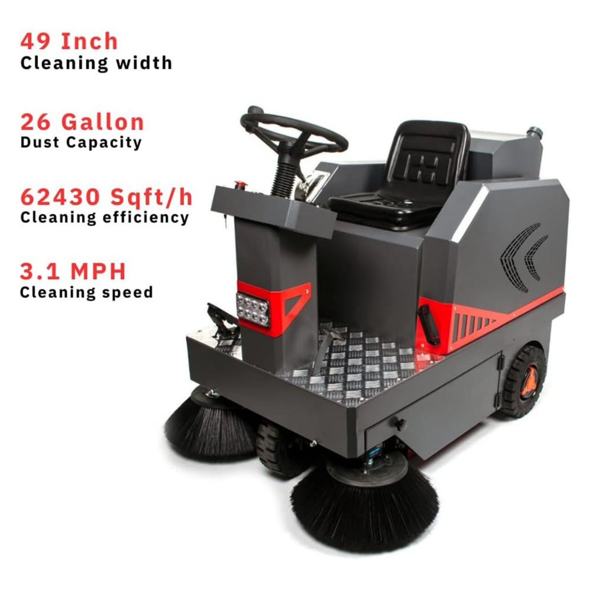 49-Inch Heavy-Duty 1400W Electric Industrial Ride-On Floor Sweeper With Dustbin & Water Tank (SAK18436)