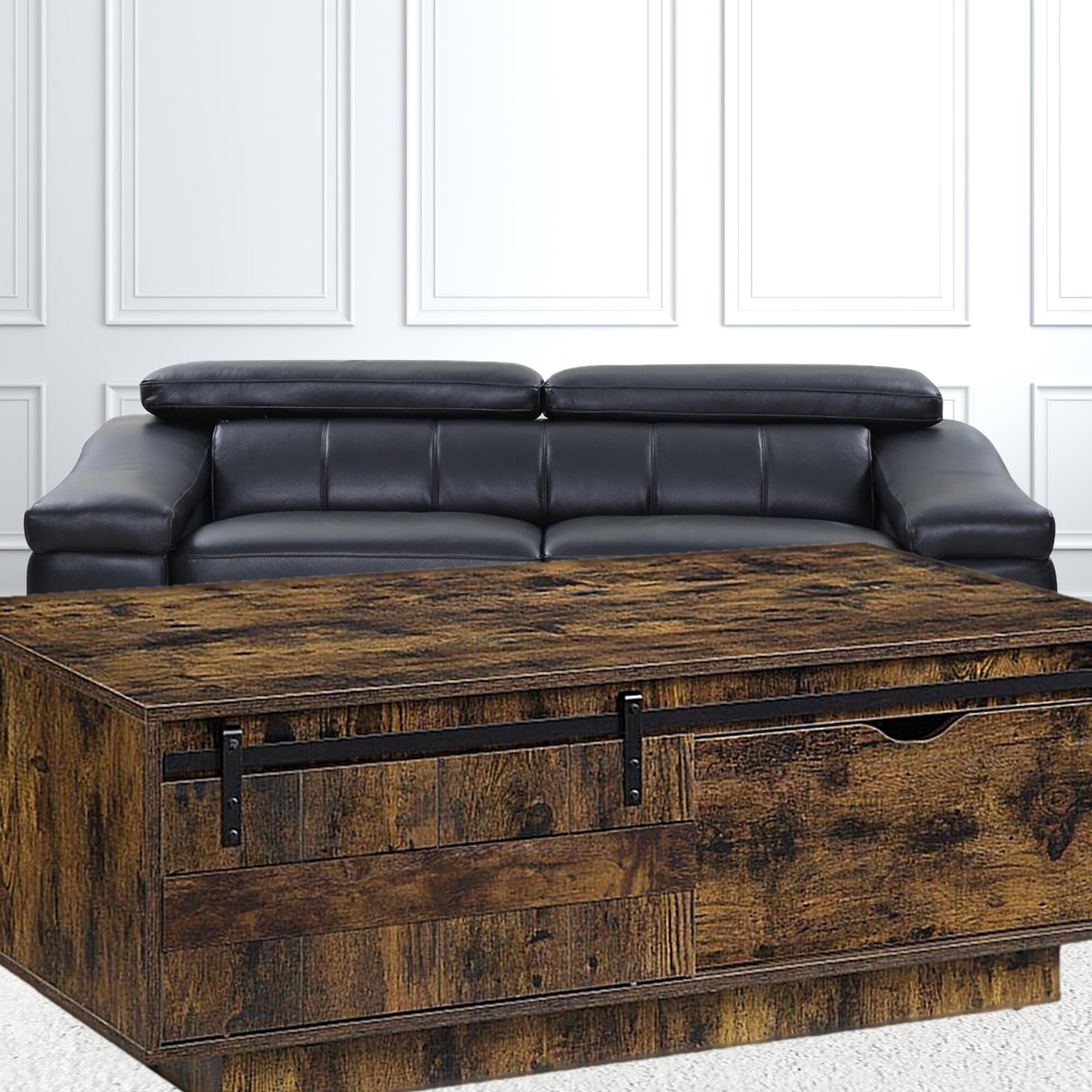 47" Brown and Black Melamine Veneer Coffee Table With Drawer And Shelf