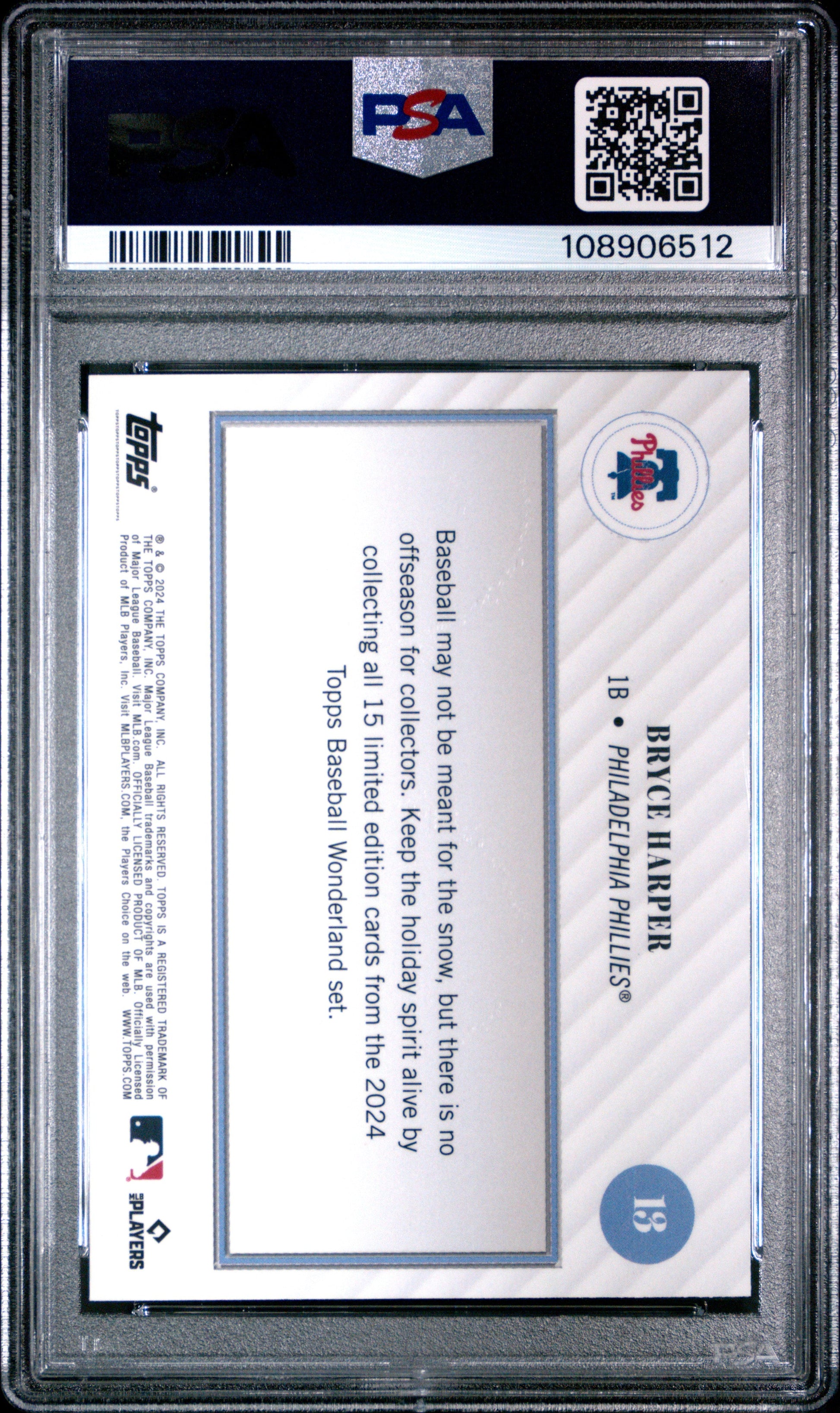 Graded 2024 Topps Wonderland Bryce Harper #13 Baseball Card PSA 8 Near Mint