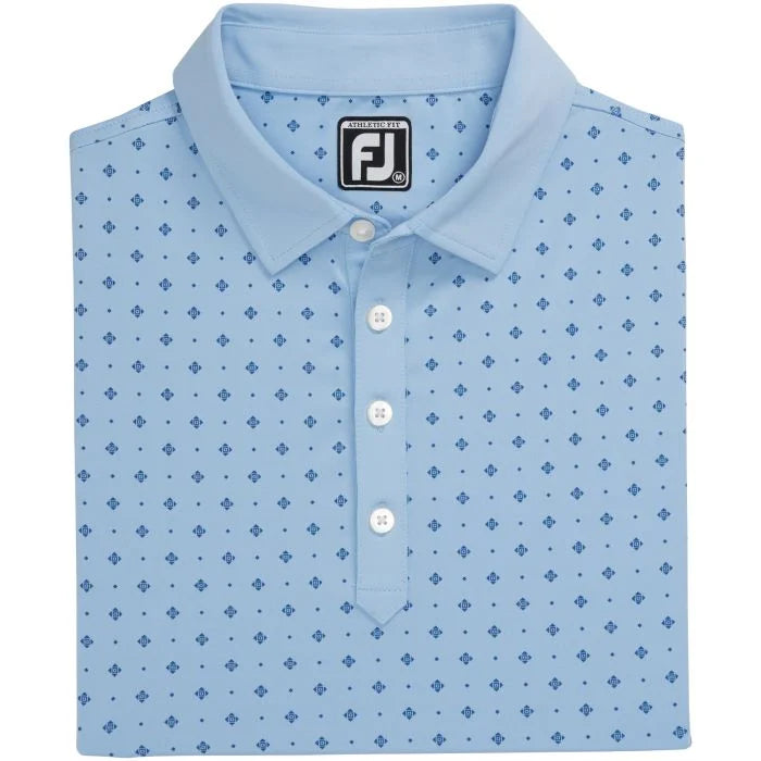 FootJoy Athletic Fit Deco Print Self Collar Golf Polo - Light Blue/Navy #27997
