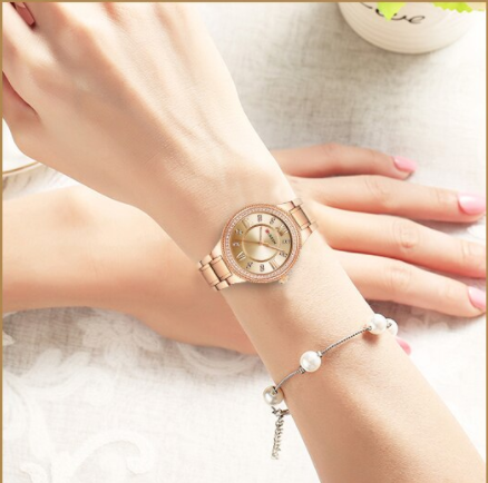 Rose Gold Crystal Women's Watch Roman Numeral Bracelet