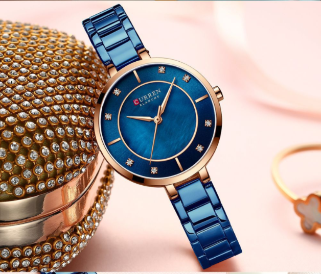 Women's Blue Dial Slim Everyday Lightweight Splash Watch