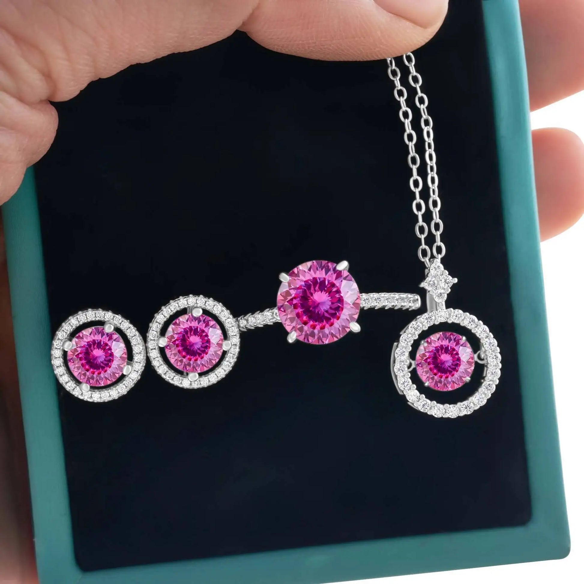 4Ct D Color Moissanite 925 Sterling Jewelry Set Ring Necklace Earrings