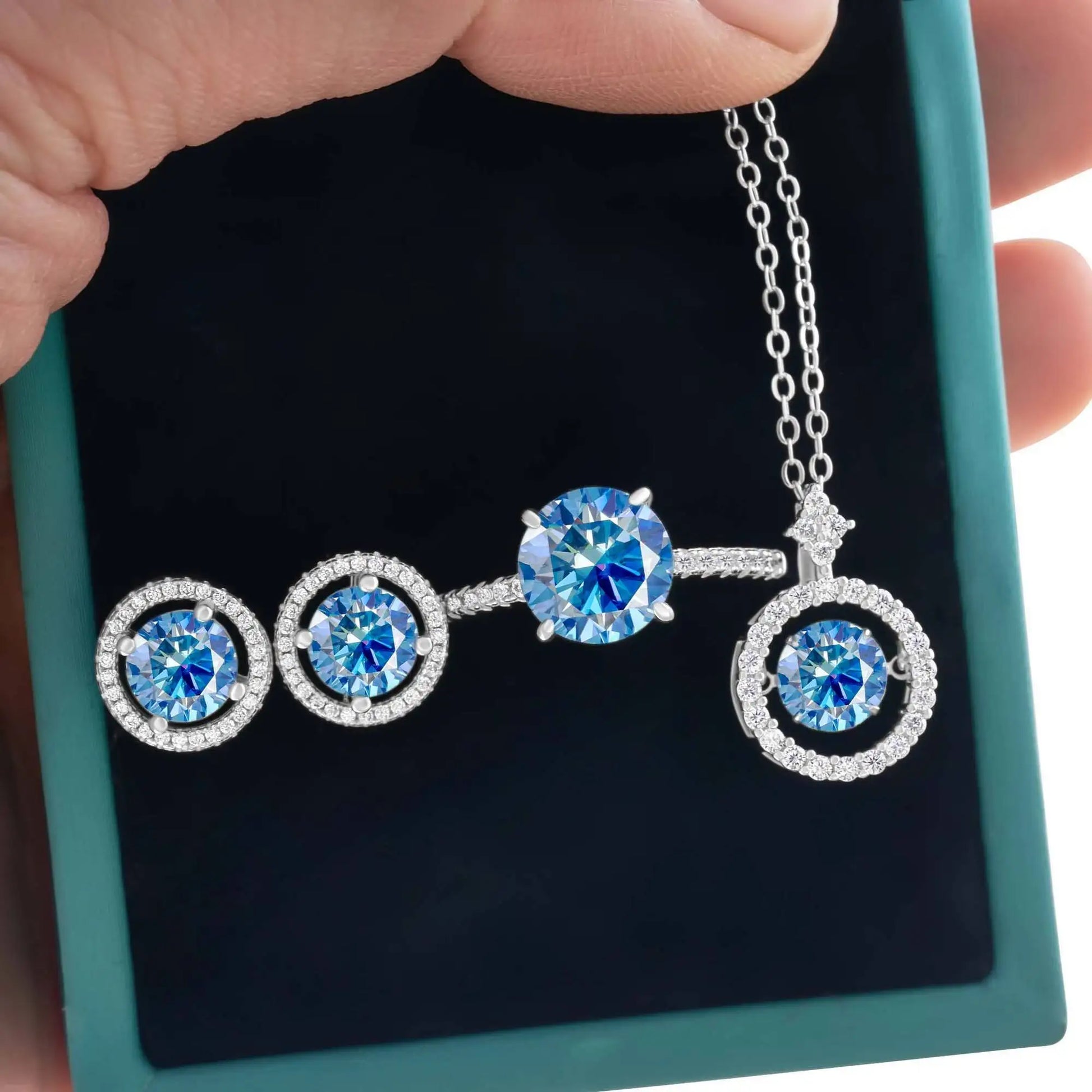 4Ct D Color Moissanite 925 Sterling Jewelry Set Ring Necklace Earrings