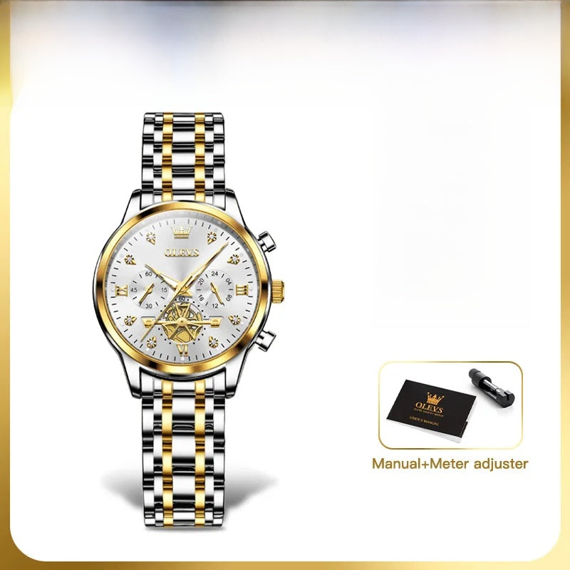 Women's Gold Stainless Steel Multifunction Quartz Watch
