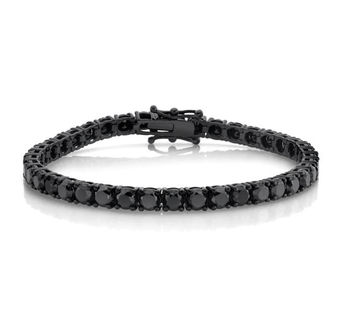 4mm Black Stone 925 Sterling Silver Tennis Bracelet