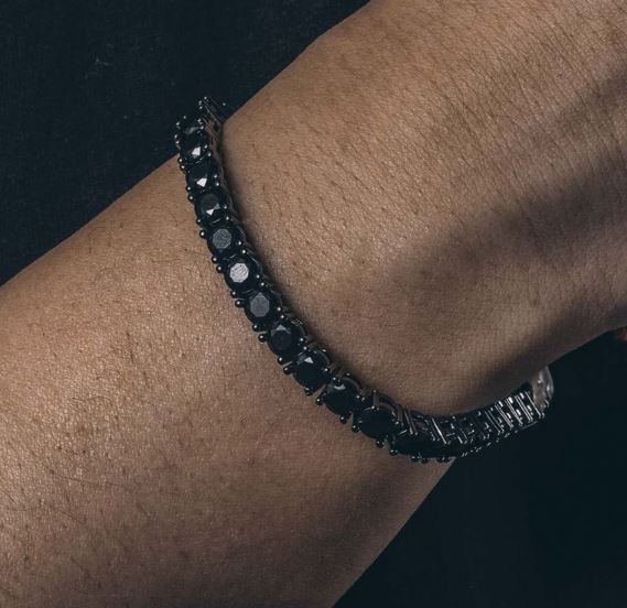 4mm Black Stone 925 Sterling Silver Tennis Bracelet