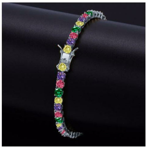 4mm One Row Tennis Bracelet Multicolor Cubic Zirconia