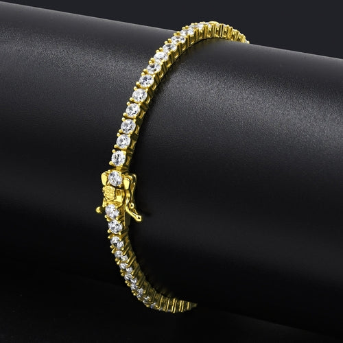 4mm Tennis Bracelet Gold One Row Round Stones Slim Everyday