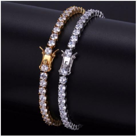 4mm Tennis Bracelet Gold One Row Round Stones Slim Everyday