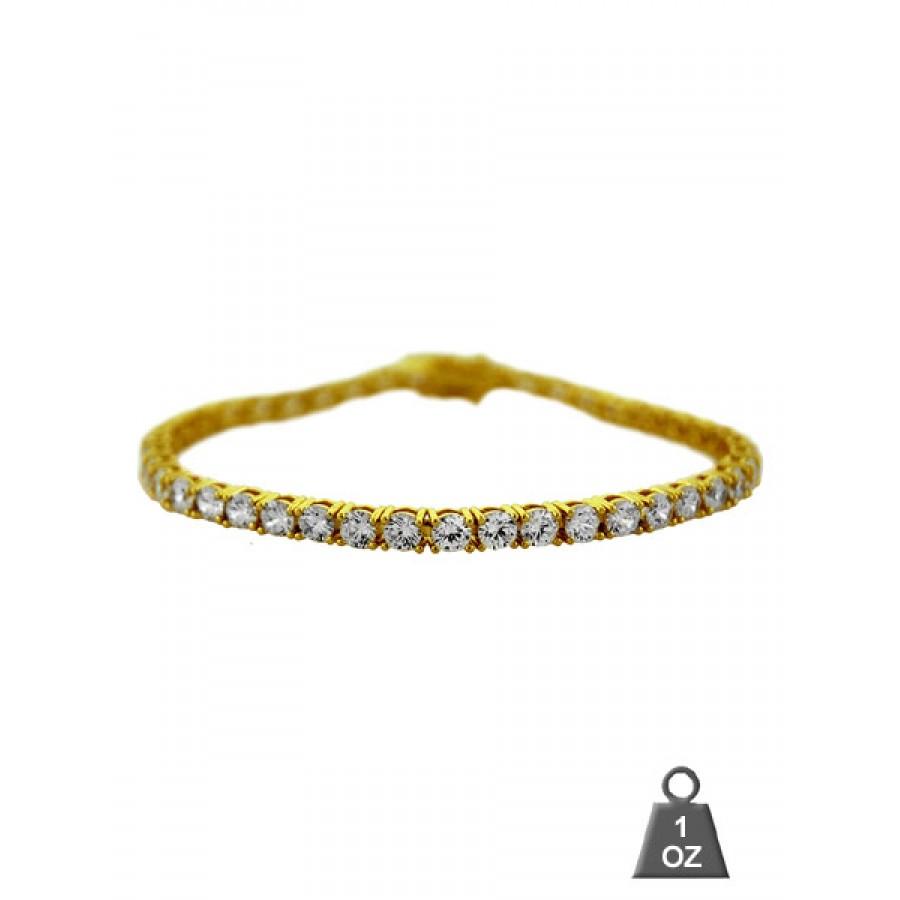 4mm Tennis Bracelet Gold One Row Round Stones Slim Everyday