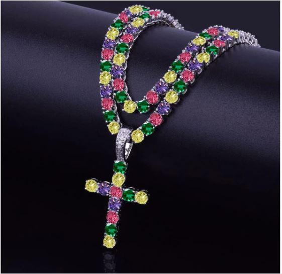 4mm Tennis Chain With Sparkling Cross Pendant Necklace