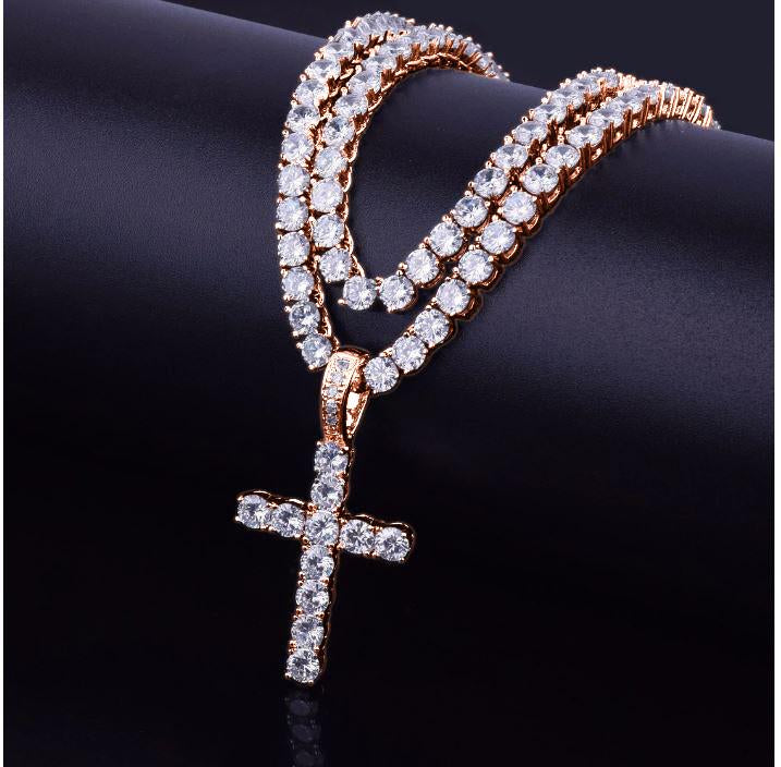 4mm Tennis Chain With Sparkling Cross Pendant Necklace