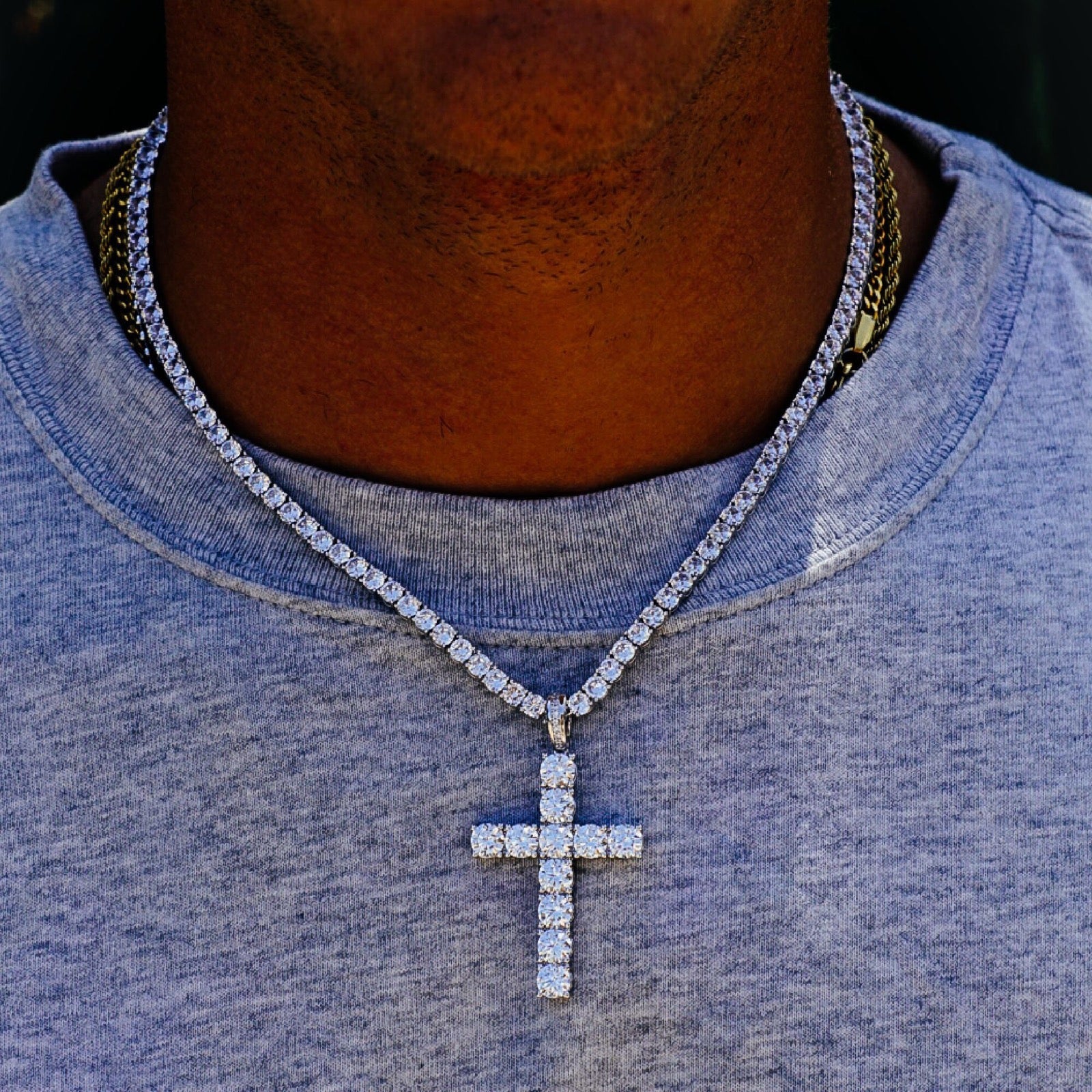 4mm Tennis Chain With Sparkling Cross Pendant Necklace