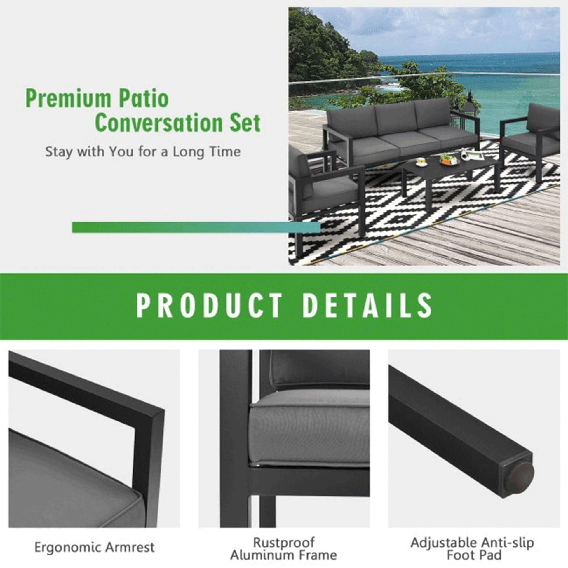Alora 4-Piece Premium Outdoor Aluminum Furniture Set For Backyard & Poolside (SAK73532)