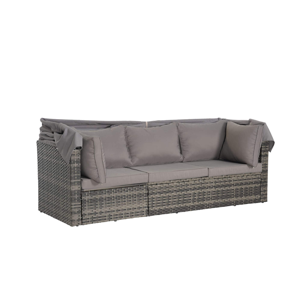 Alora 5-Piece Outdoor Patio Wicker Daybed Furniture Set With Retractable Canopy (SAK37816)