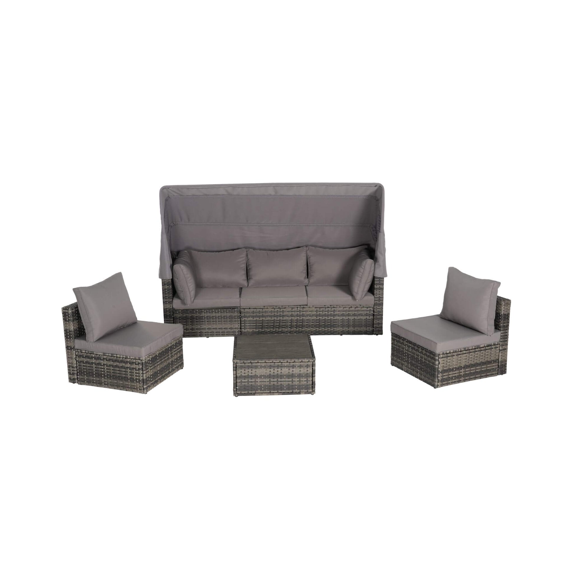 Alora 5-Piece Outdoor Patio Wicker Daybed Furniture Set With Retractable Canopy (SAK37816)