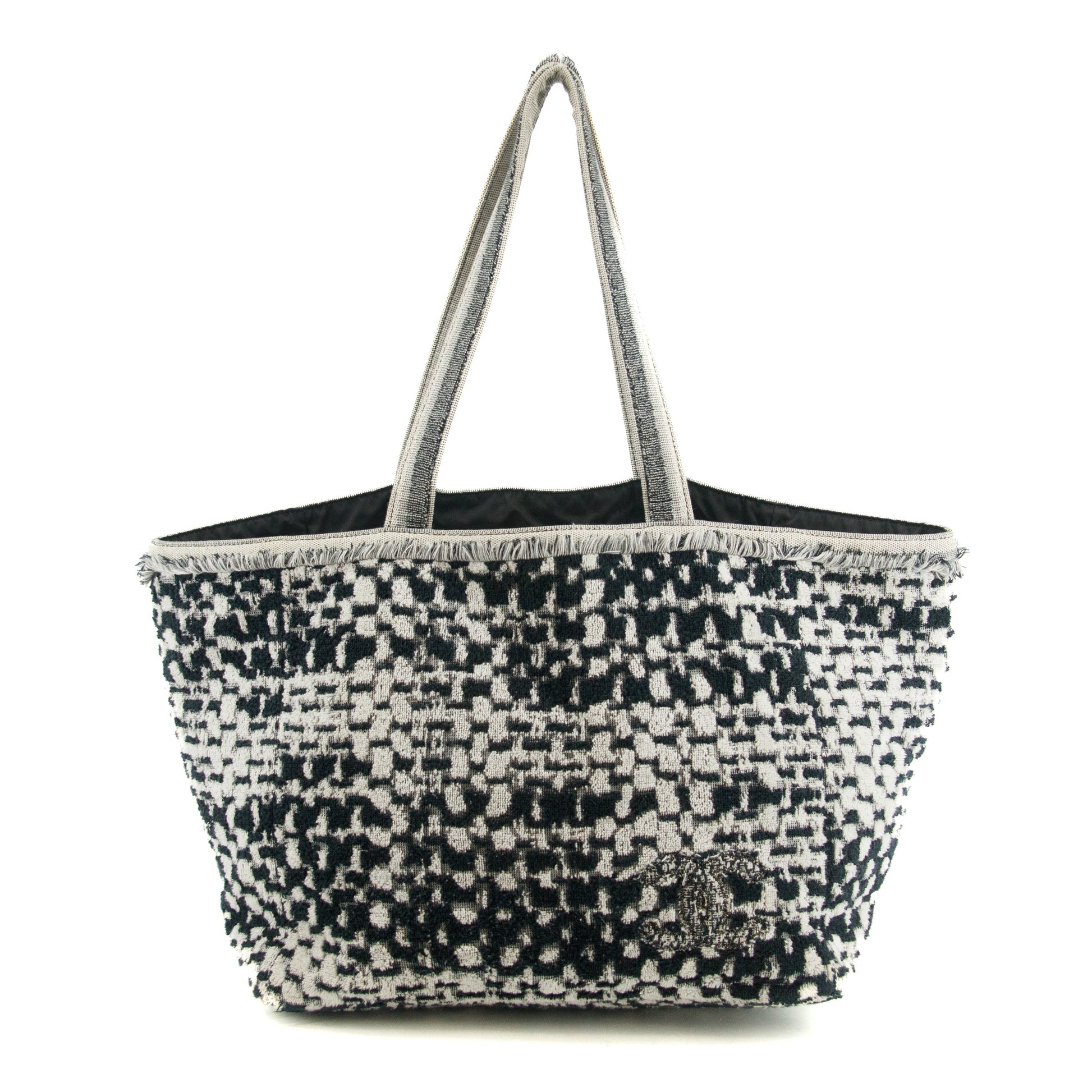 Chanel CC Black and White Terry Cloth Beach Shoulder Bag #5022