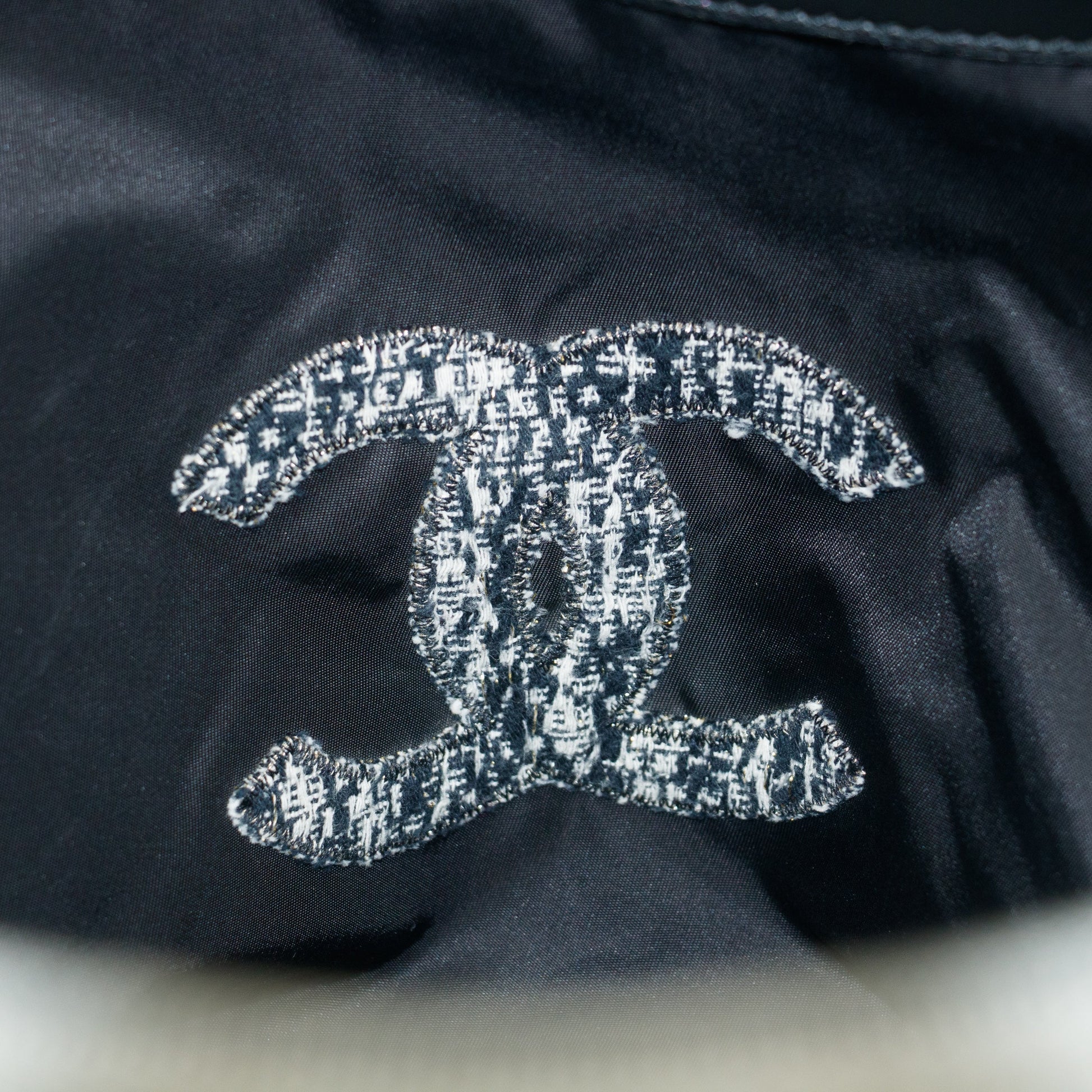 Chanel CC Black and White Terry Cloth Beach Shoulder Bag #5022