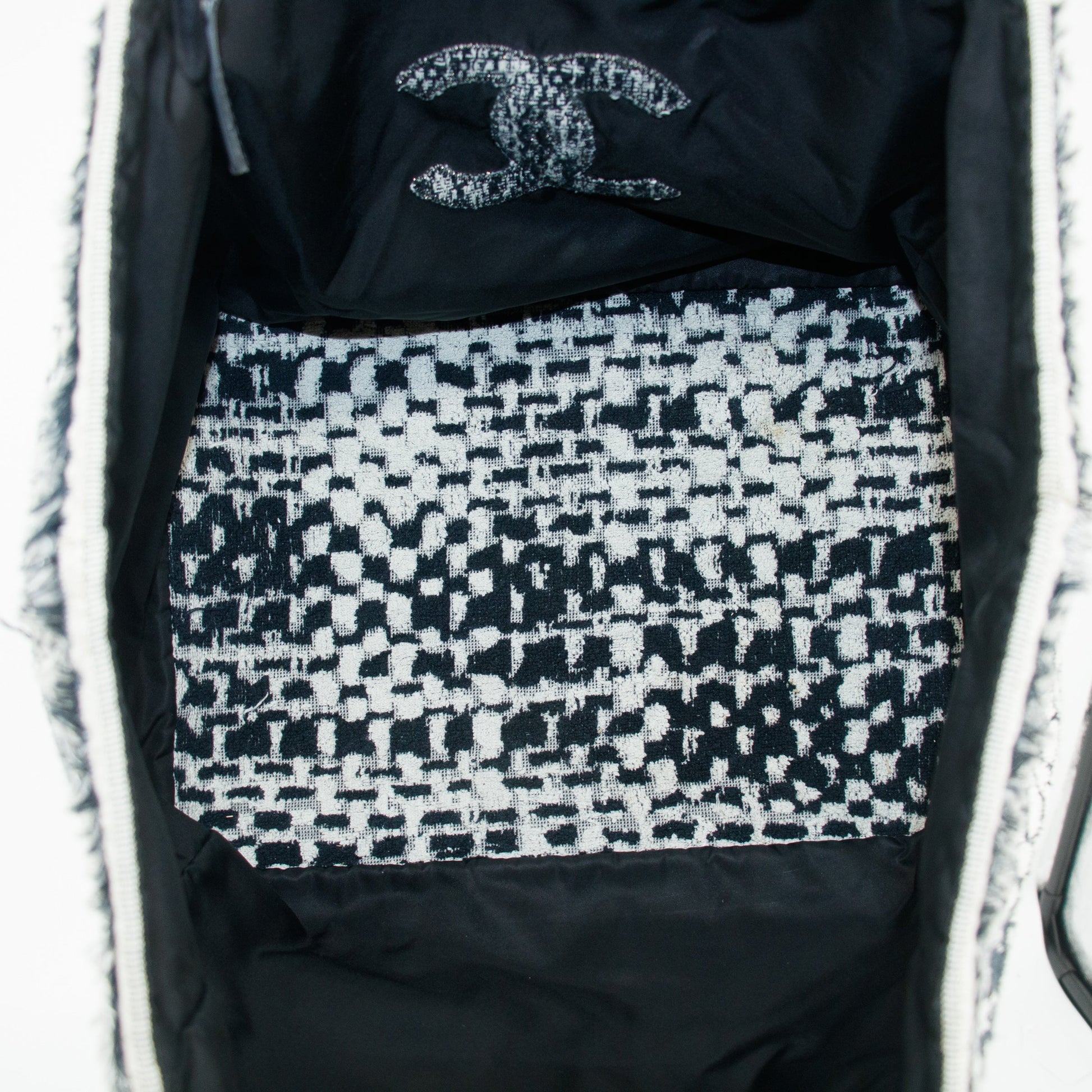 Chanel CC Black and White Terry Cloth Beach Shoulder Bag #5022