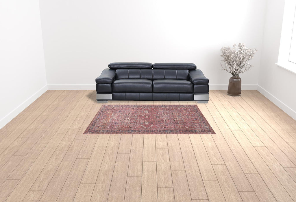 6' X 9' Brick Medallion Distressed Washable Area Rug