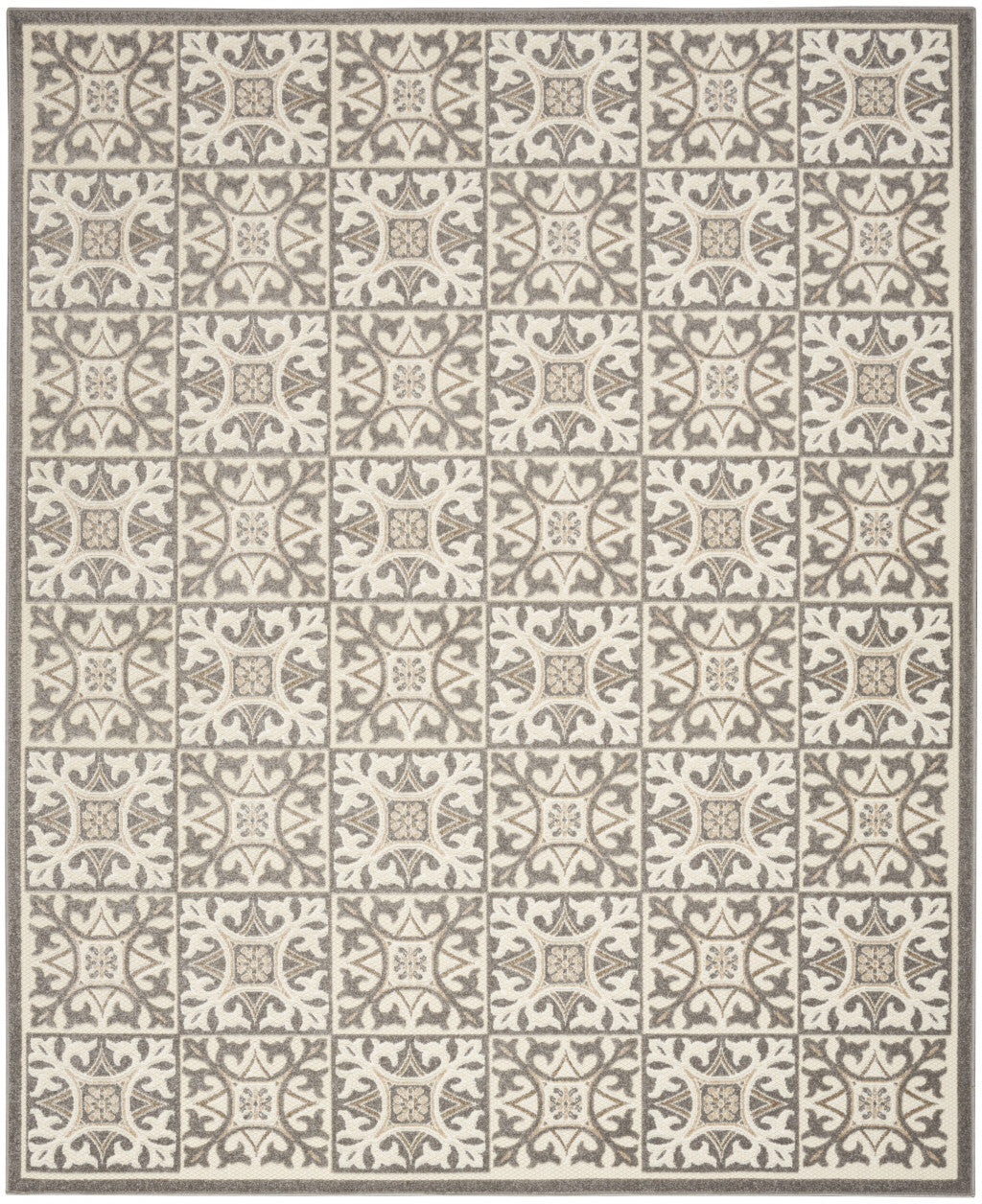 4' X 6' Ivory And Grey Fleur De Lis Stain Resistant Non Skid Area Rug