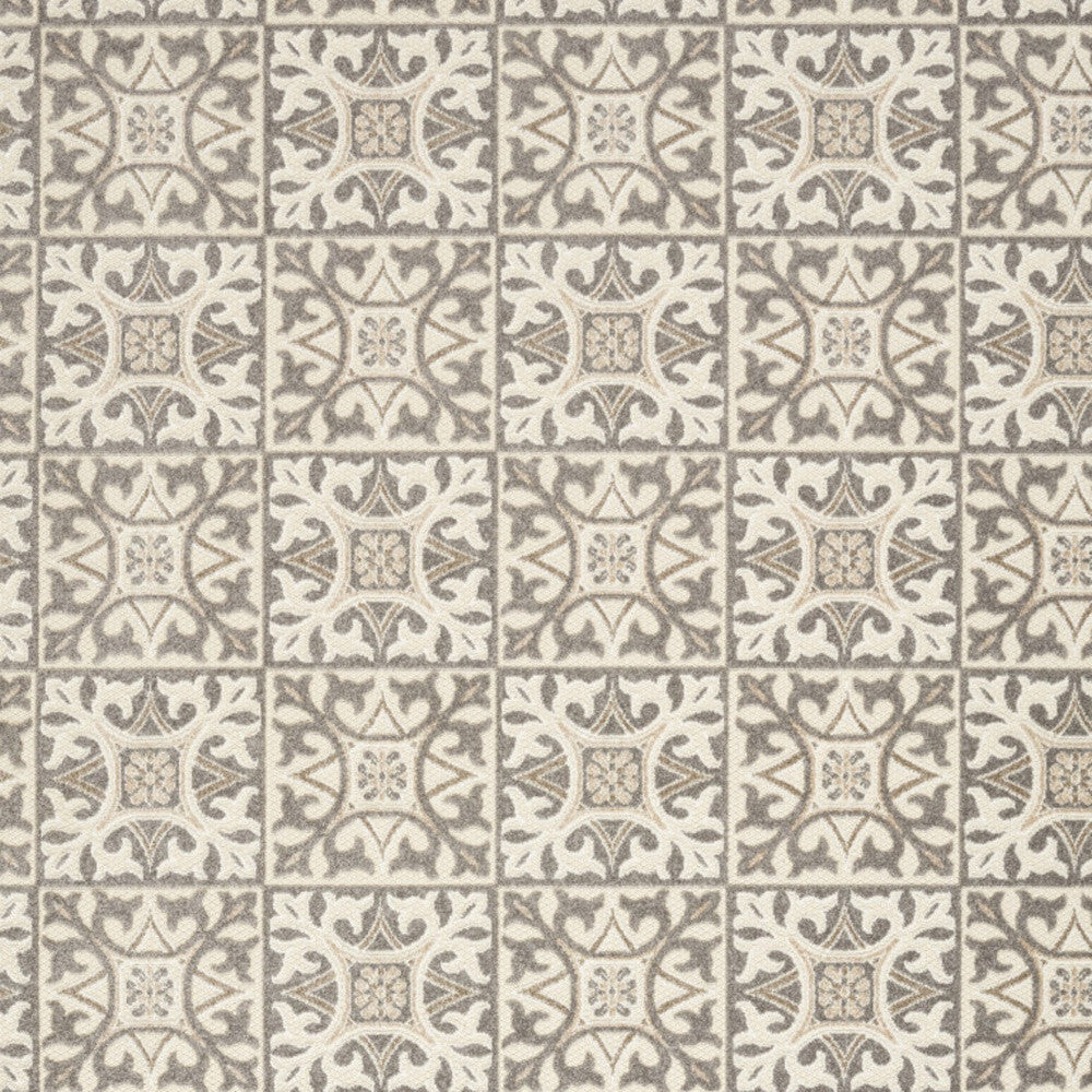 4' X 6' Ivory And Grey Fleur De Lis Stain Resistant Non Skid Area Rug